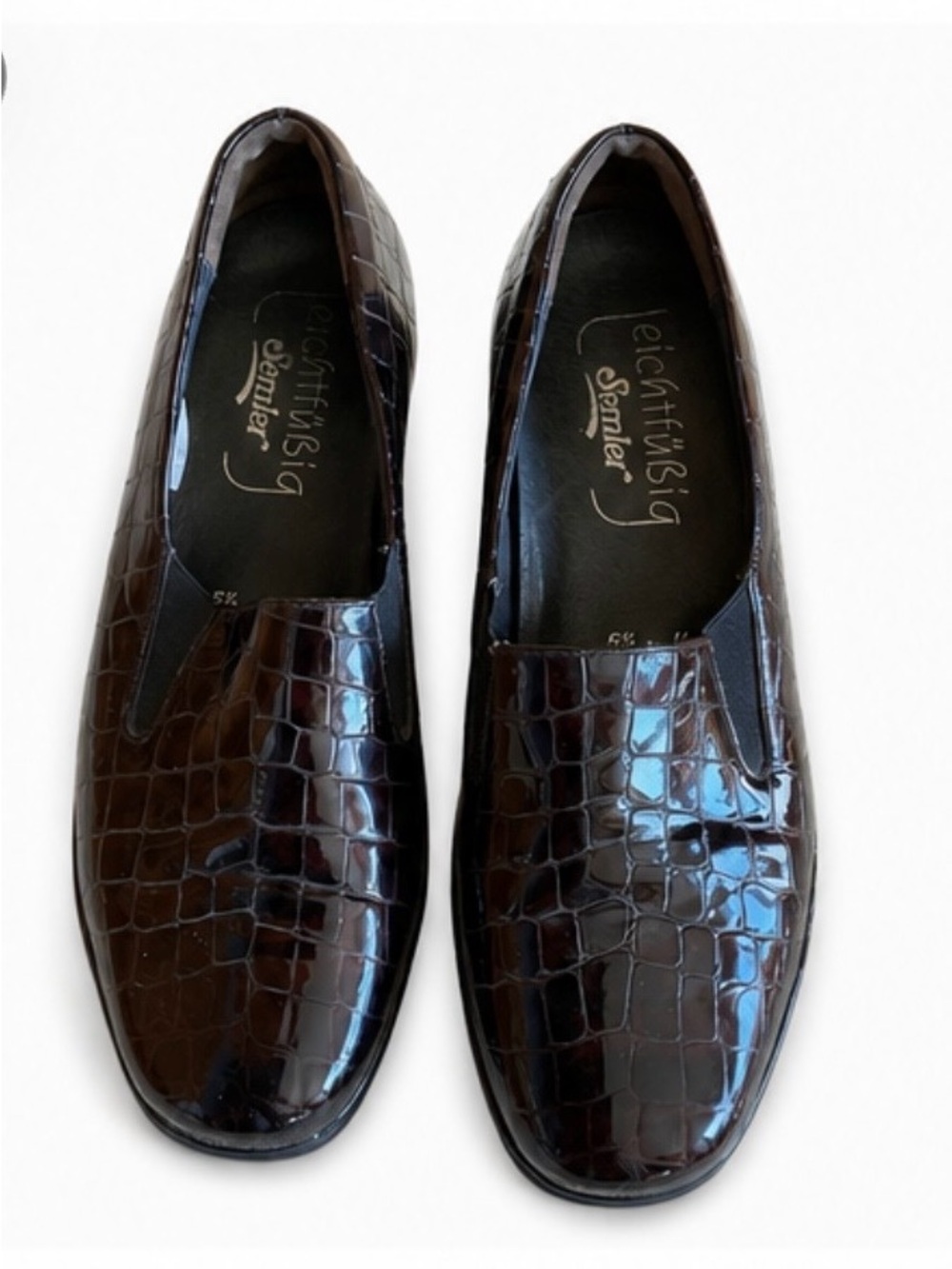 SEMLER Brown Croc Embossed Patent Leather Comfort Loafers / Made in Germany 8